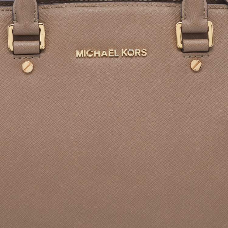 Pre Owned MICHAEL Michael Kors Tortilla Brown Saffiano Leather Large Selma Tote