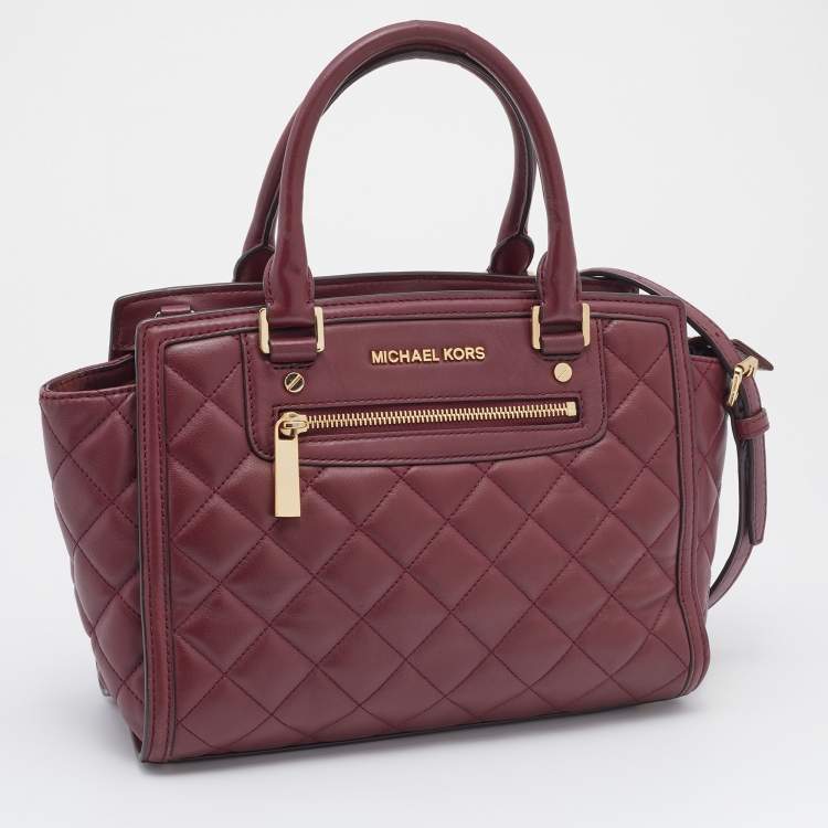 Pre Owned MICHAEL Michael Kors Burgundy Quilted Leather Selma Tote