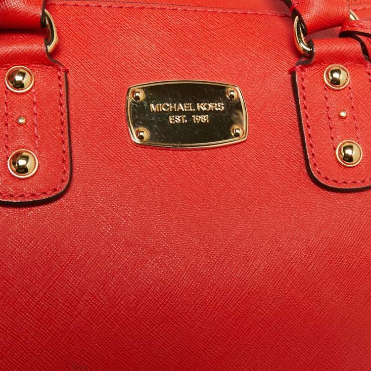 Pre Owned MICHAEL Michael Kors Red Saffiano Leather Dome Satchel