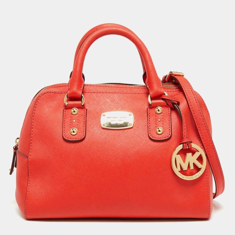 Pre Owned MICHAEL Michael Kors Red Saffiano Leather Dome Satchel