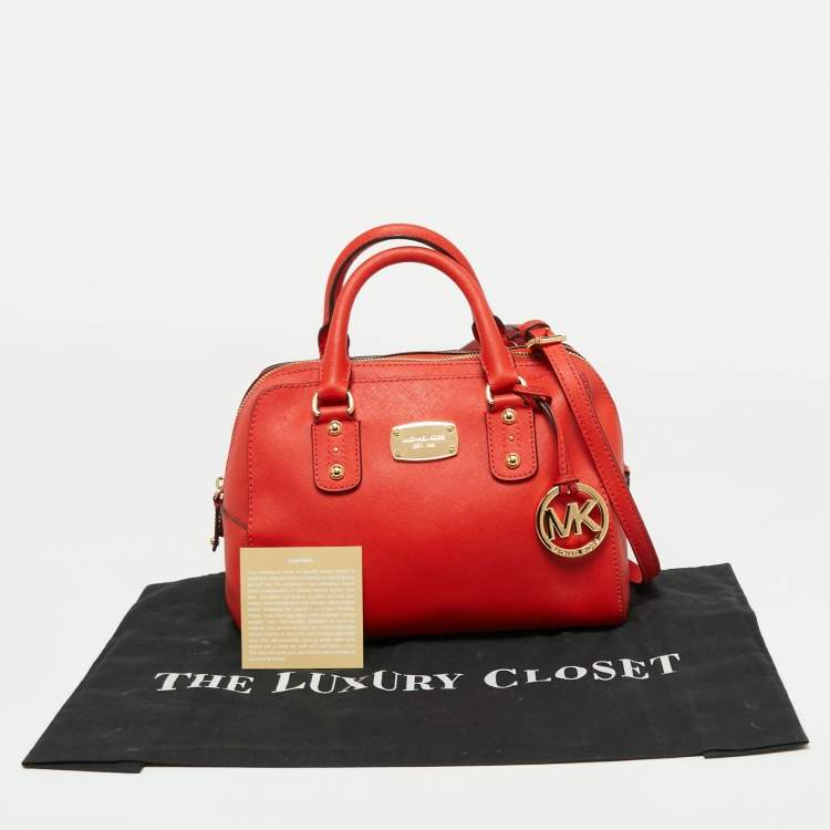 Pre Owned MICHAEL Michael Kors Red Saffiano Leather Dome Satchel