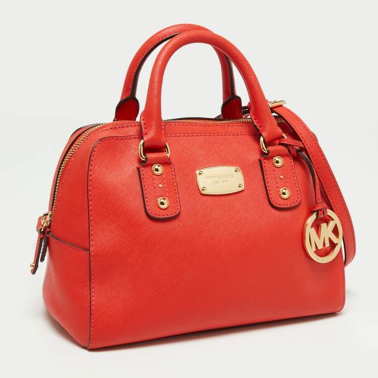 Pre Owned MICHAEL Michael Kors Red Saffiano Leather Dome Satchel
