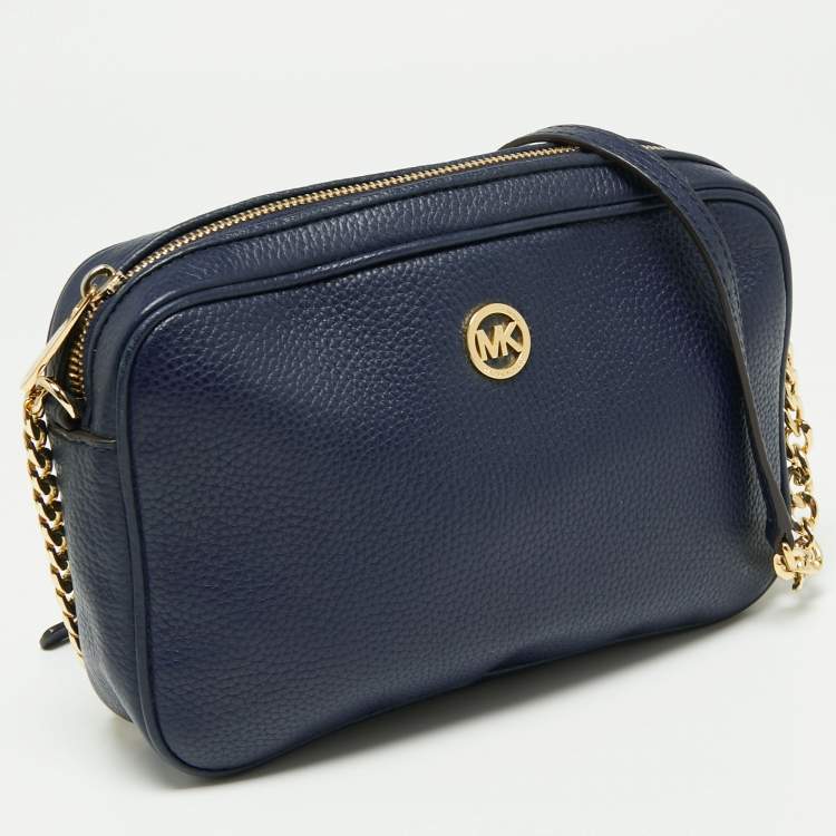 Pre Owned MICHAEL Michael Kors Navy Blue Leather Crossbody Bag