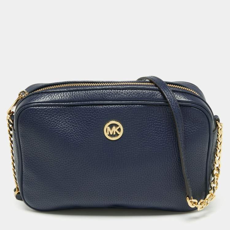 Pre Owned MICHAEL Michael Kors Navy Blue Leather Crossbody Bag