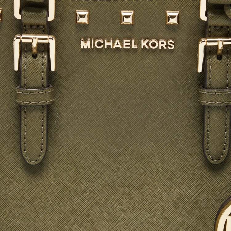 Pre Owned MICHAEL Michael Kors Olive Green Leather Studded Ciara Satchel