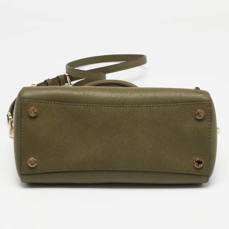 Pre Owned MICHAEL Michael Kors Olive Green Leather Studded Ciara Satchel