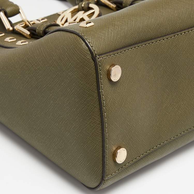 Pre Owned MICHAEL Michael Kors Olive Green Leather Studded Ciara Satchel