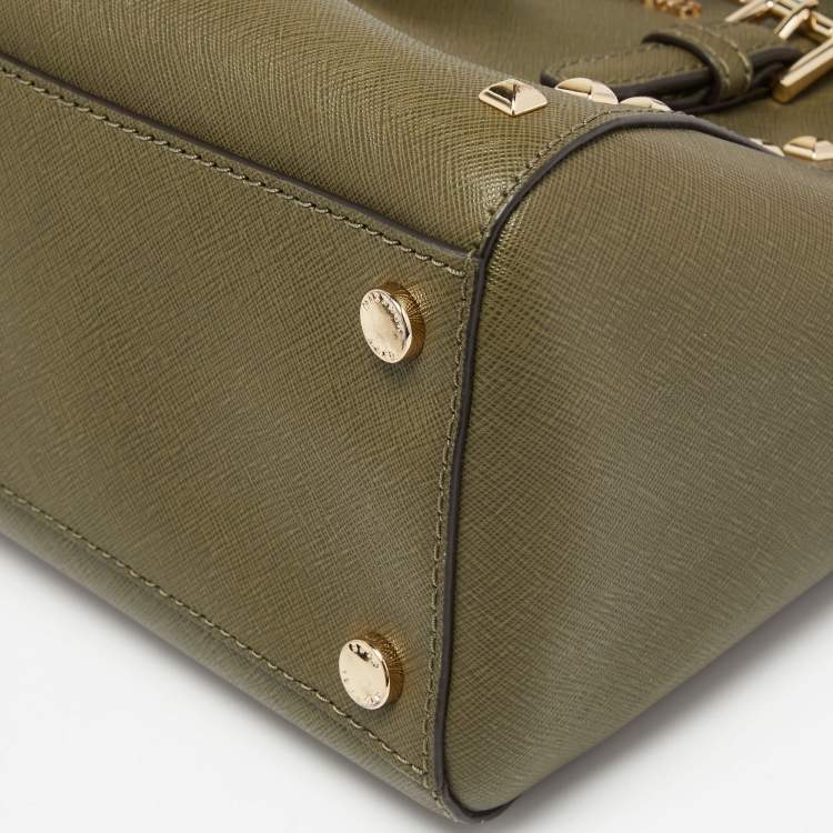 Pre Owned MICHAEL Michael Kors Olive Green Leather Studded Ciara Satchel