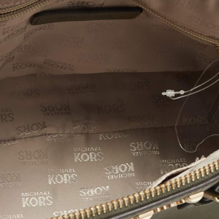 Pre Owned MICHAEL Michael Kors Olive Green Leather Studded Ciara Satchel