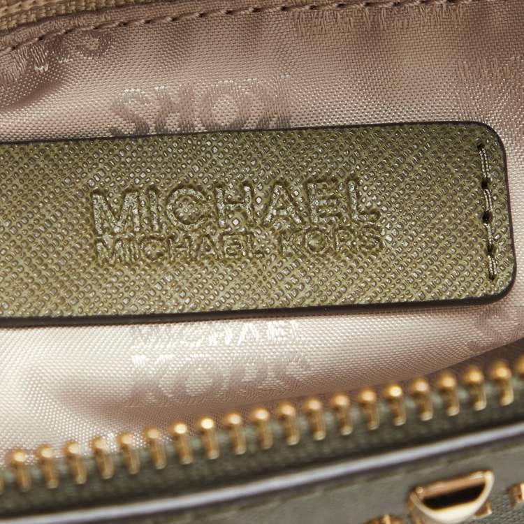 Pre Owned MICHAEL Michael Kors Olive Green Leather Studded Ciara Satchel