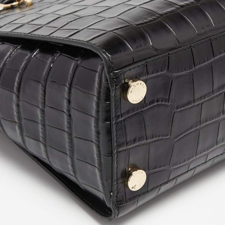 Pre Owned MICHAEL Michael Kors Black Croc Embossed Leather Ellis Satchel