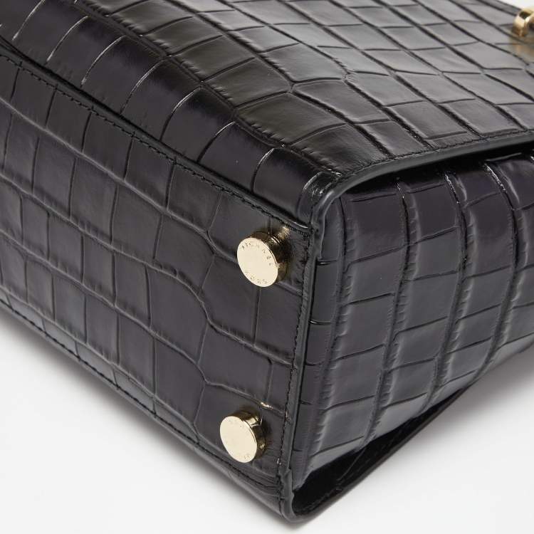 Pre Owned MICHAEL Michael Kors Black Croc Embossed Leather Ellis Satchel