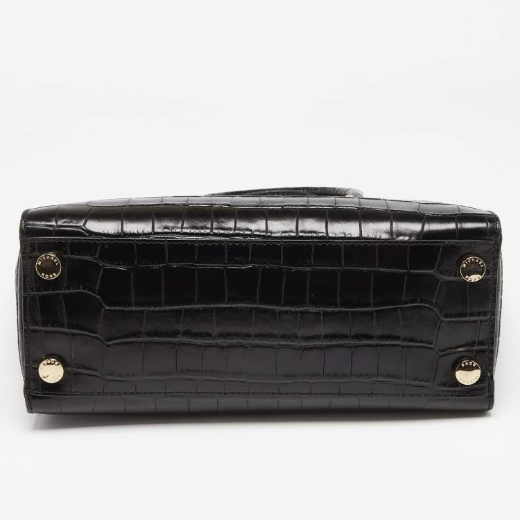 Pre Owned MICHAEL Michael Kors Black Croc Embossed Leather Ellis Satchel