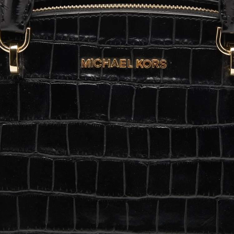 Pre Owned MICHAEL Michael Kors Black Croc Embossed Leather Ellis Satchel