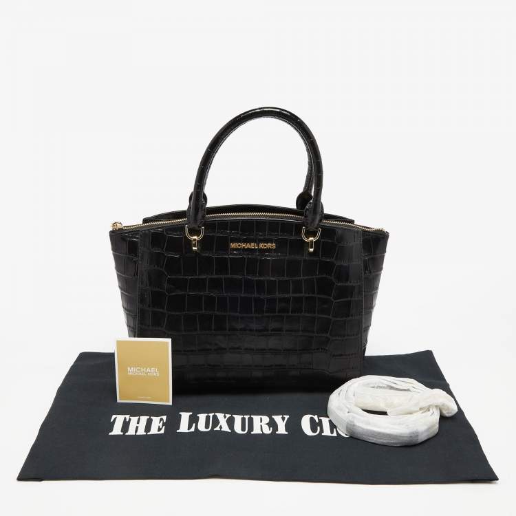 Pre Owned MICHAEL Michael Kors Black Croc Embossed Leather Ellis Satchel