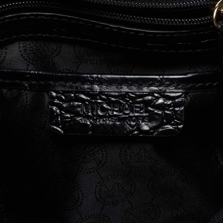 Pre Owned MICHAEL Michael Kors Black Croc Embossed Leather Dillon Tote 
