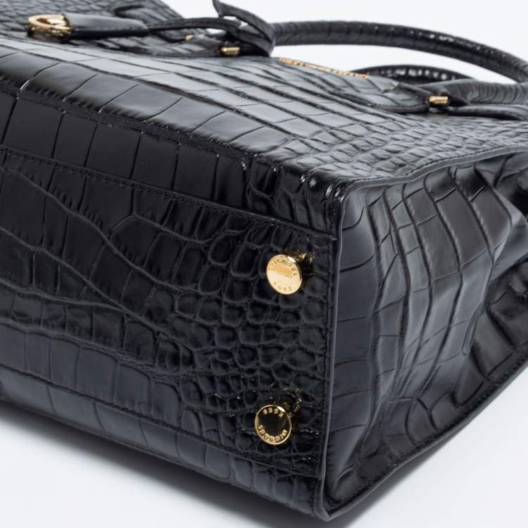 Pre Owned MICHAEL Michael Kors Black Croc Embossed Leather Dillon Tote 
