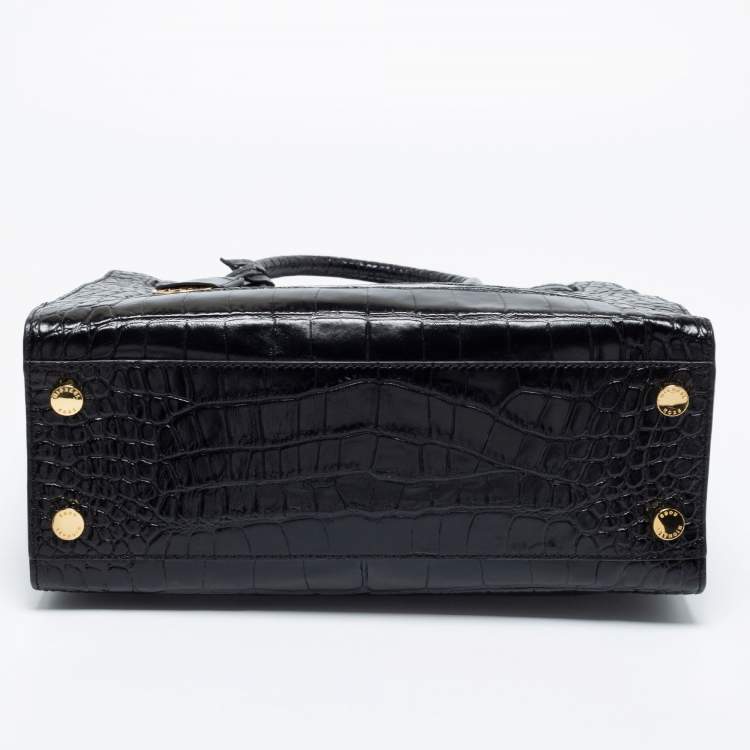 Pre Owned MICHAEL Michael Kors Black Croc Embossed Leather Dillon Tote 