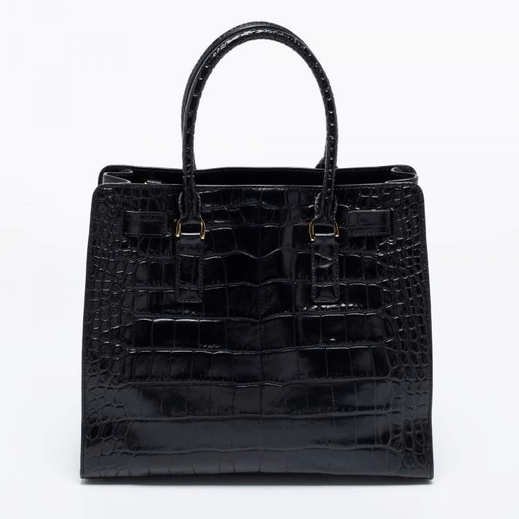 Pre Owned MICHAEL Michael Kors Black Croc Embossed Leather Dillon Tote 