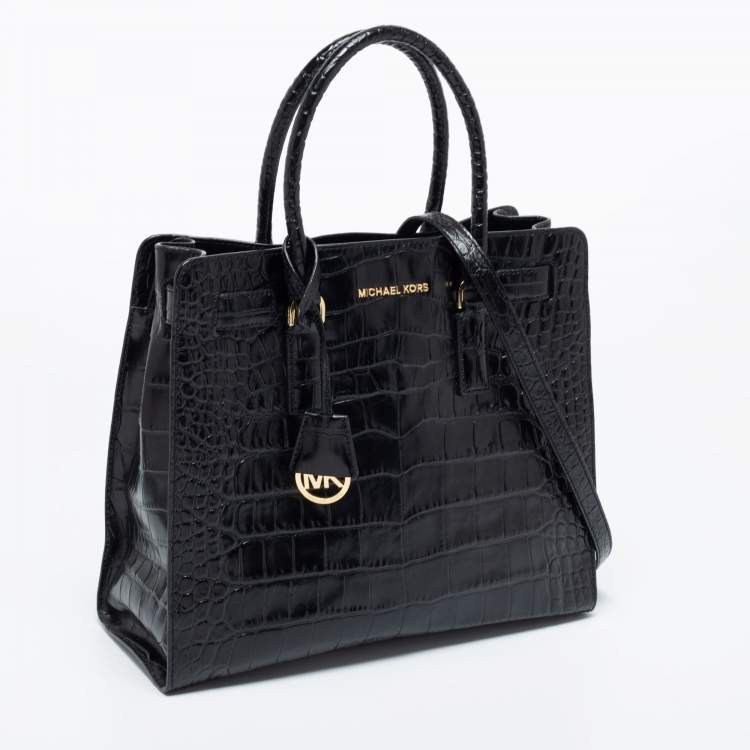 Pre Owned MICHAEL Michael Kors Black Croc Embossed Leather Dillon Tote 