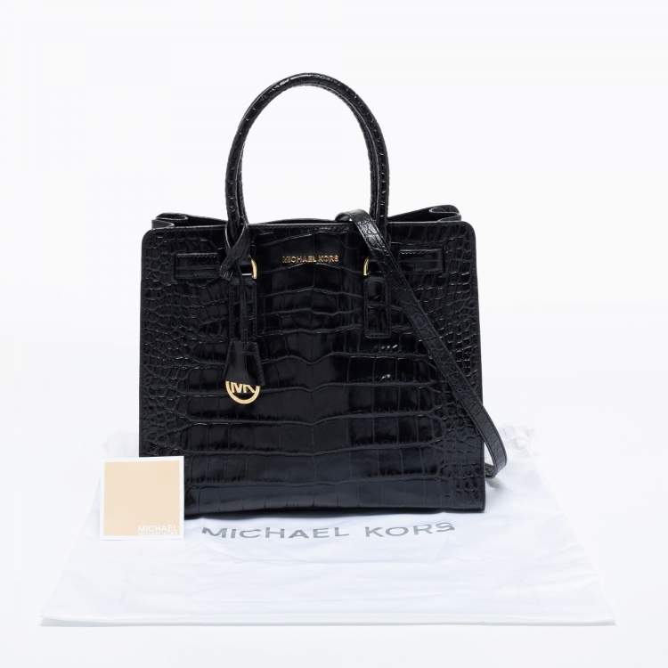 Pre Owned MICHAEL Michael Kors Black Croc Embossed Leather Dillon Tote 