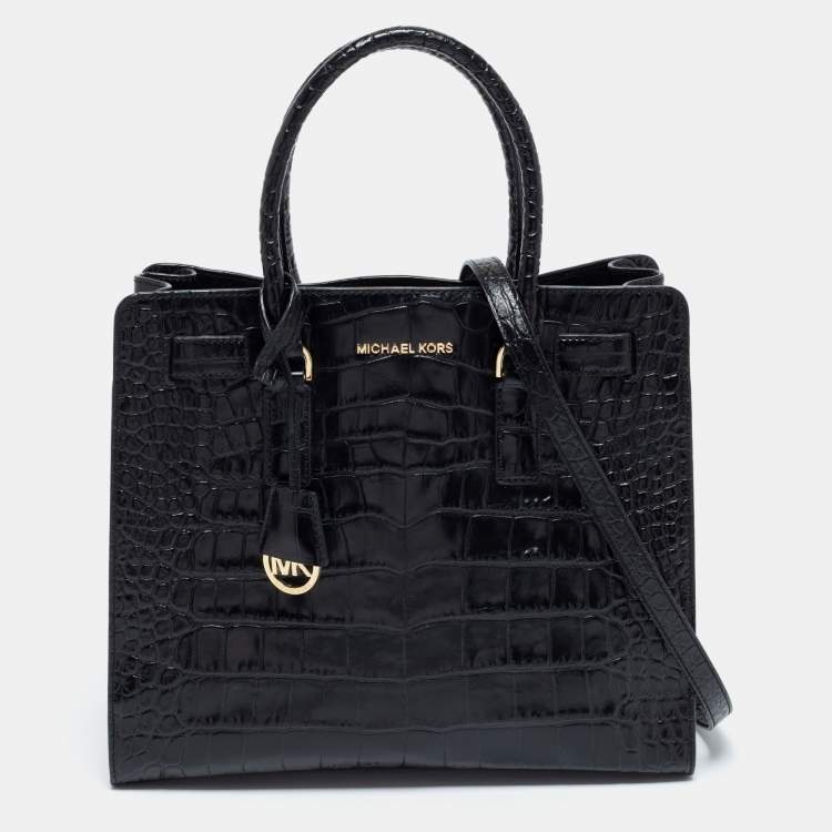 Pre Owned MICHAEL Michael Kors Black Croc Embossed Leather Dillon Tote 