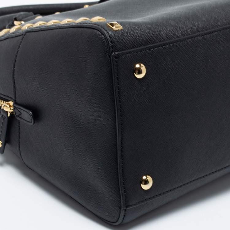 Pre Owned MICHAEL Michael Kors Black Leather Studded Sandrine Satchel