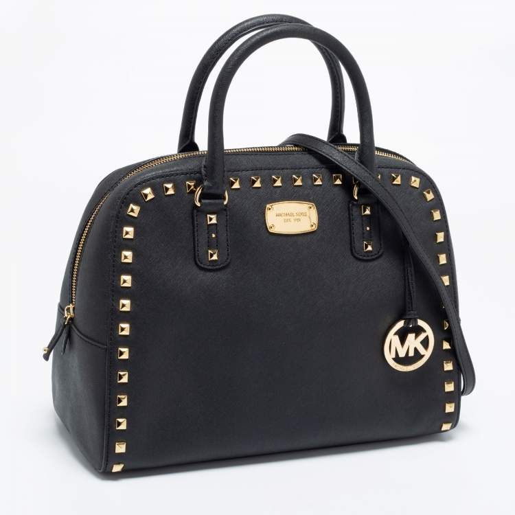 Pre Owned MICHAEL Michael Kors Black Leather Studded Sandrine Satchel