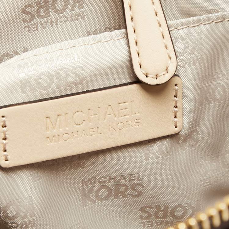 مملوكة مسبقًا MICHAEL Michael Kors Dark Brown/Beige Signature Coated Canvas and Leather Jet Set Top Zip Tote