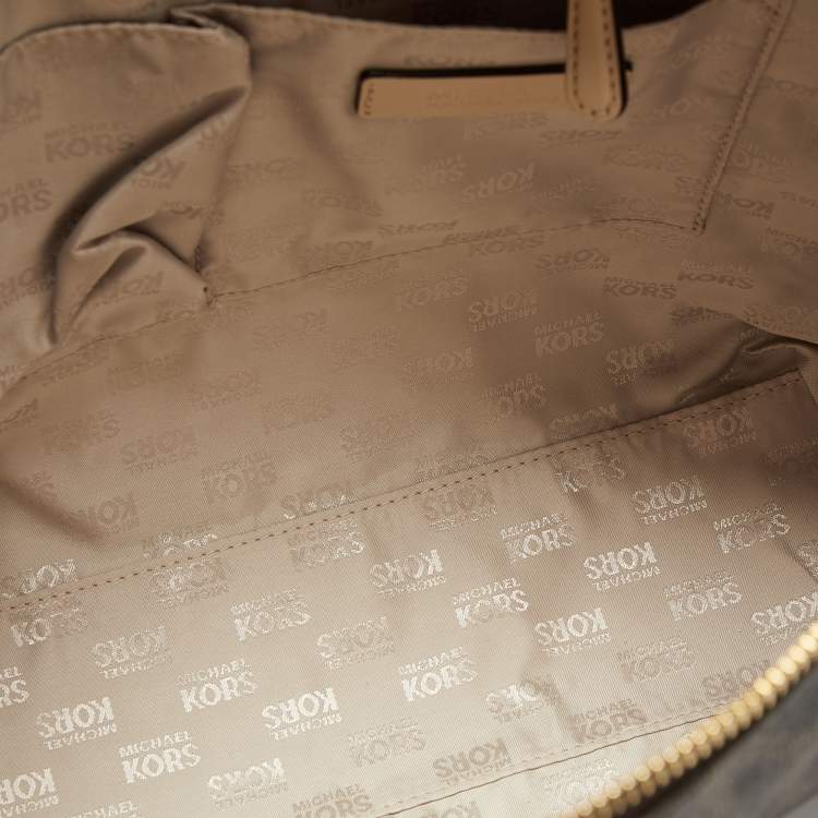 مملوكة مسبقًا MICHAEL Michael Kors Dark Brown/Beige Signature Coated Canvas and Leather Jet Set Top Zip Tote