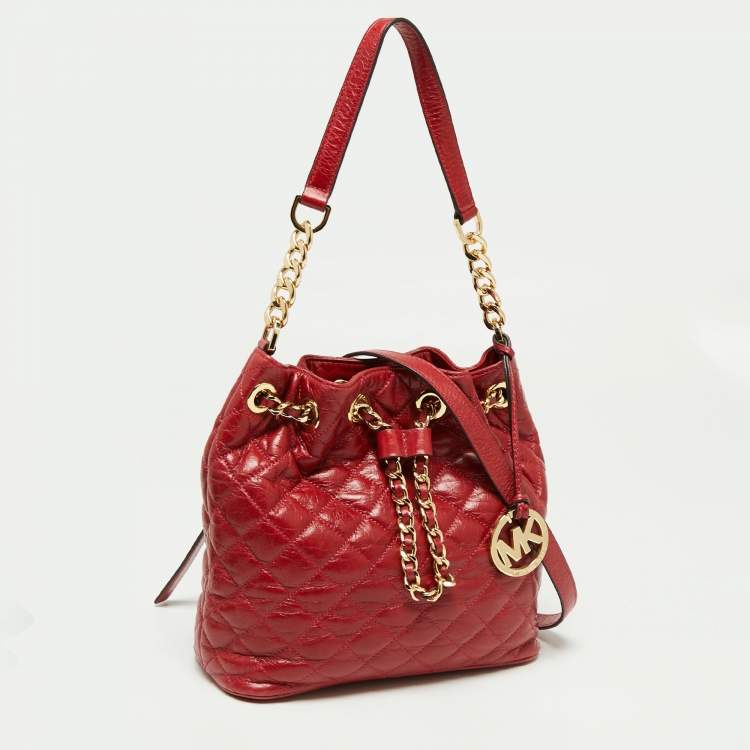 Pre Owned MICHAEL Michael Kors Red Quilted Leather Frankie Bucket Bag