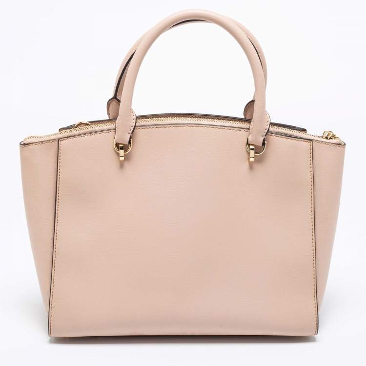 مملوكة مسبقًا MICHAEL Michael Kors Light Beige Saffiano Leather Large Ellis Satchel