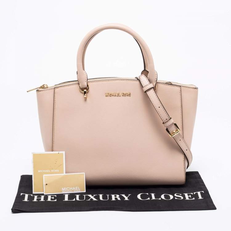 مملوكة مسبقًا MICHAEL Michael Kors Light Beige Saffiano Leather Large Ellis Satchel