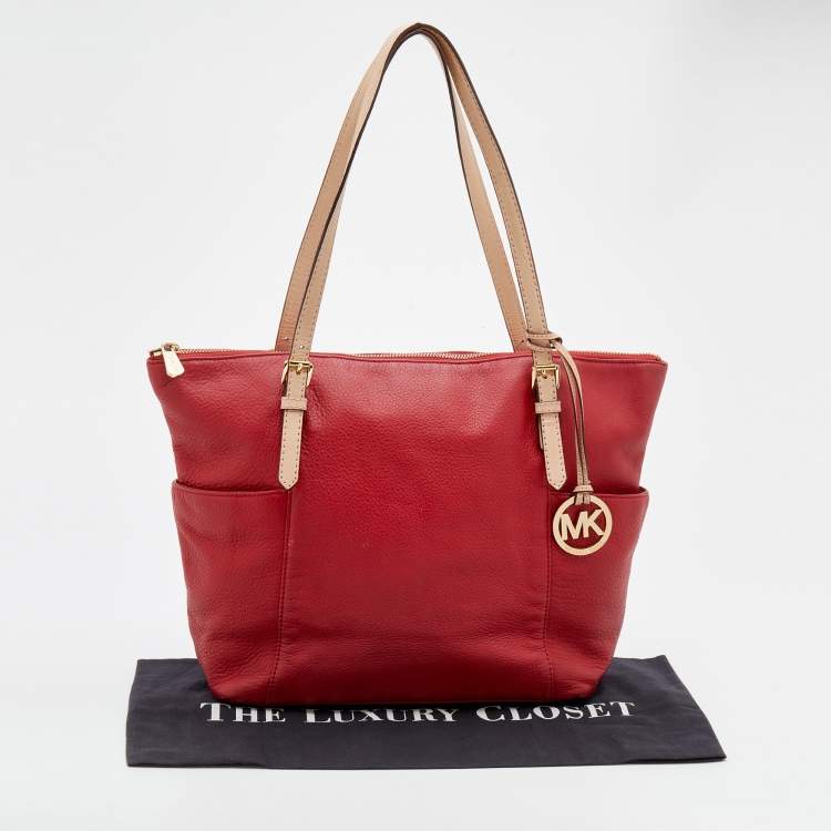 Pre Owned MICHAEL Michael Kors Red Leather Jet Set Tote