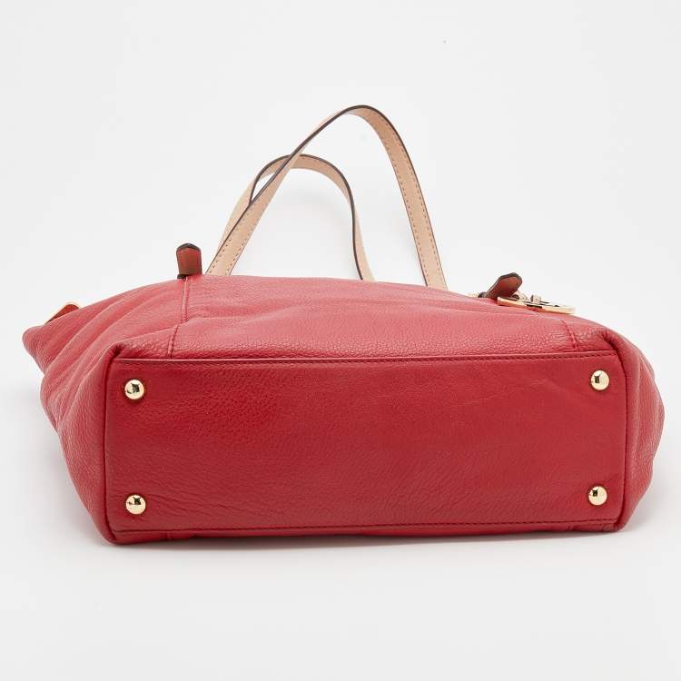Pre Owned MICHAEL Michael Kors Red Leather Jet Set Tote