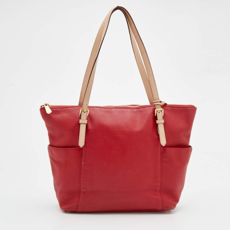 Pre Owned MICHAEL Michael Kors Red Leather Jet Set Tote