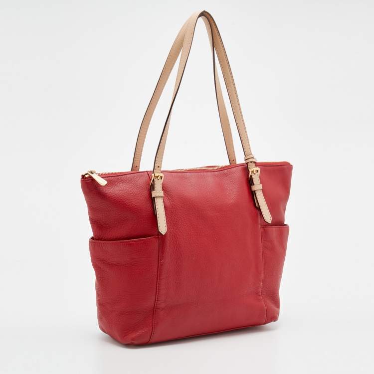 Pre Owned MICHAEL Michael Kors Red Leather Jet Set Tote