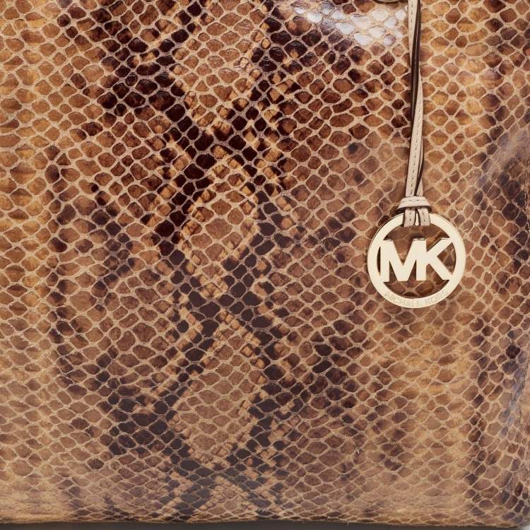 Pre Owned MICHAEL Michael Kors Beige/Brown Python Embossed Suede North South Tote