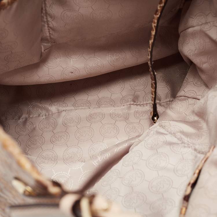Pre Owned MICHAEL Michael Kors Beige/Brown Python Embossed Suede North South Tote