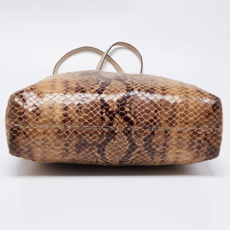 Pre Owned MICHAEL Michael Kors Beige/Brown Python Embossed Suede North South Tote