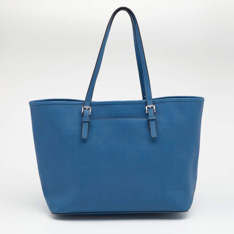 Pre Owned MICHAEL Michael Kors Blue Leather Large Jet Set Travel Tote