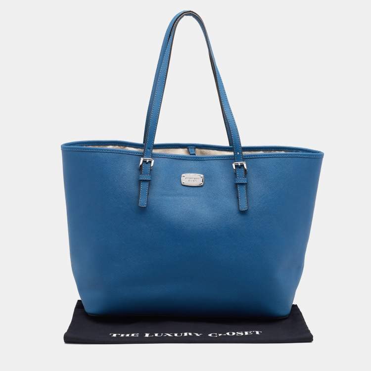 Pre Owned MICHAEL Michael Kors Blue Leather Large Jet Set Travel Tote