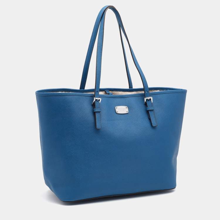 Pre Owned MICHAEL Michael Kors Blue Leather Large Jet Set Travel Tote