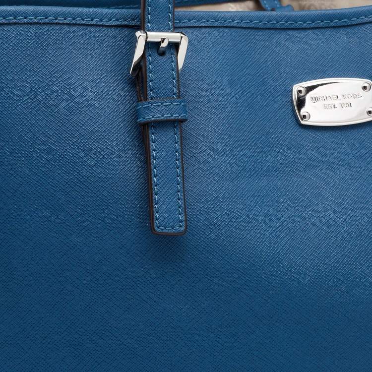Pre Owned MICHAEL Michael Kors Blue Leather Large Jet Set Travel Tote