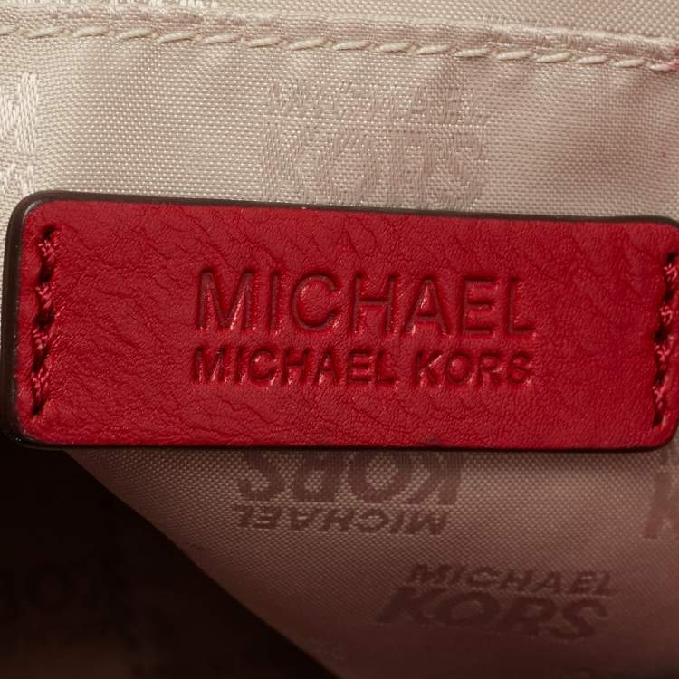 Pre Owned  MICHAEL Michael Kors Red/Beige Signature Canvas and Leather Jamesport Shoulder Bag