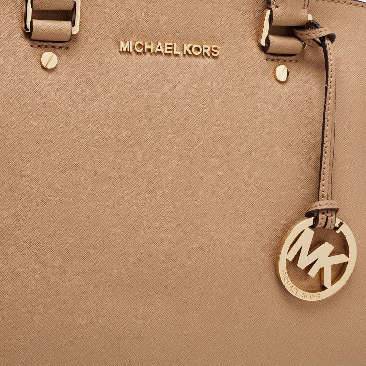 Pre Owned MICHAEL Michael Kors Beige Leather Zip Satchel