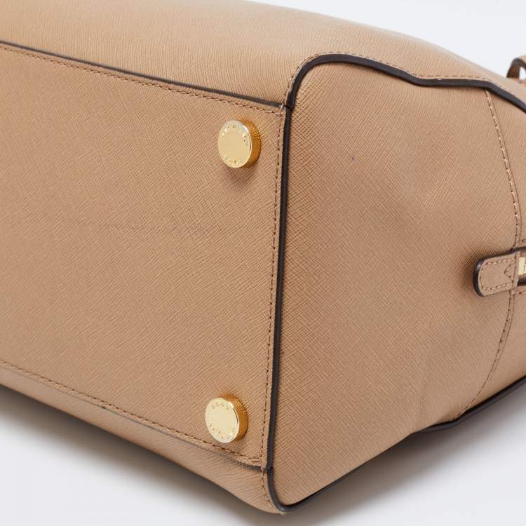 Pre Owned MICHAEL Michael Kors Beige Leather Zip Satchel