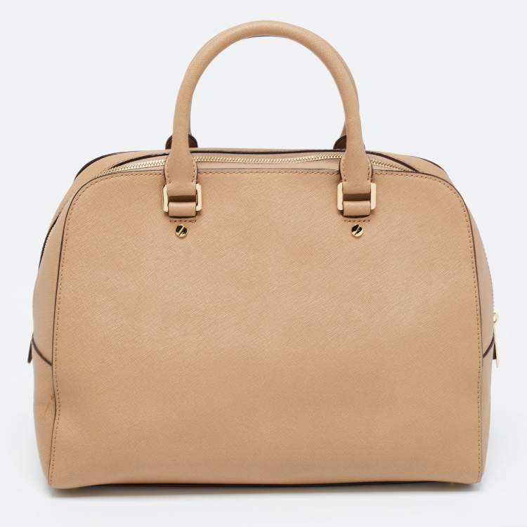 Pre Owned MICHAEL Michael Kors Beige Leather Zip Satchel