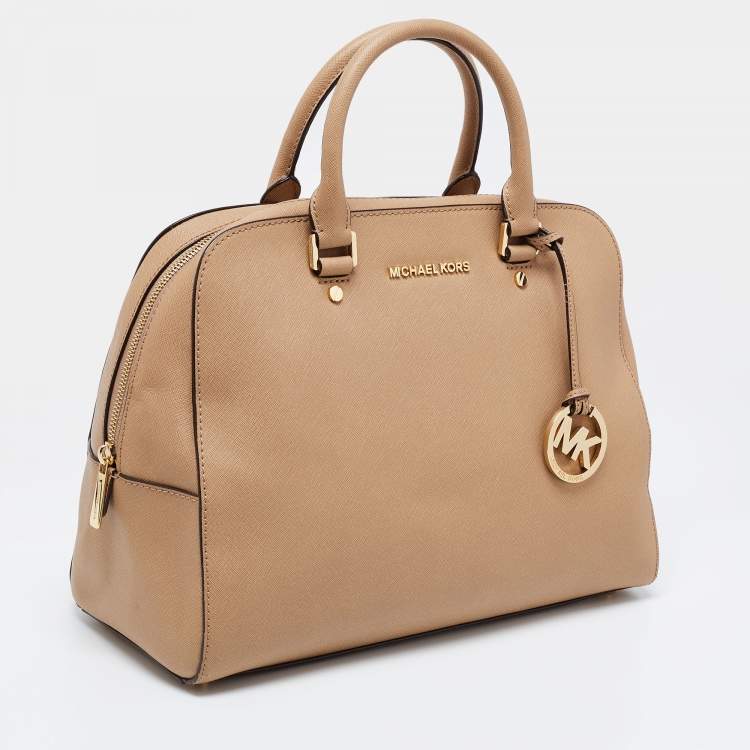 Pre Owned MICHAEL Michael Kors Beige Leather Zip Satchel