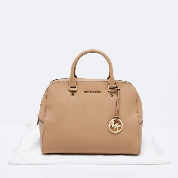 Pre Owned MICHAEL Michael Kors Beige Leather Zip Satchel